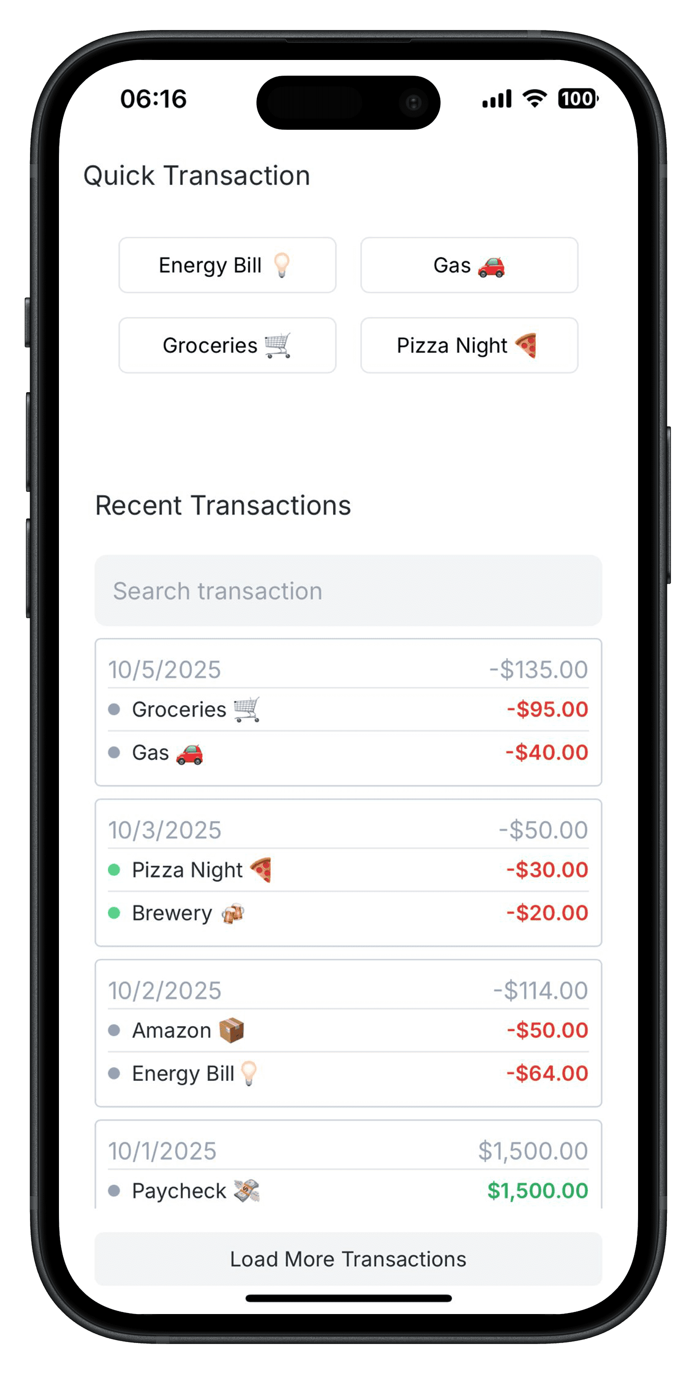 Budgeting app mockup