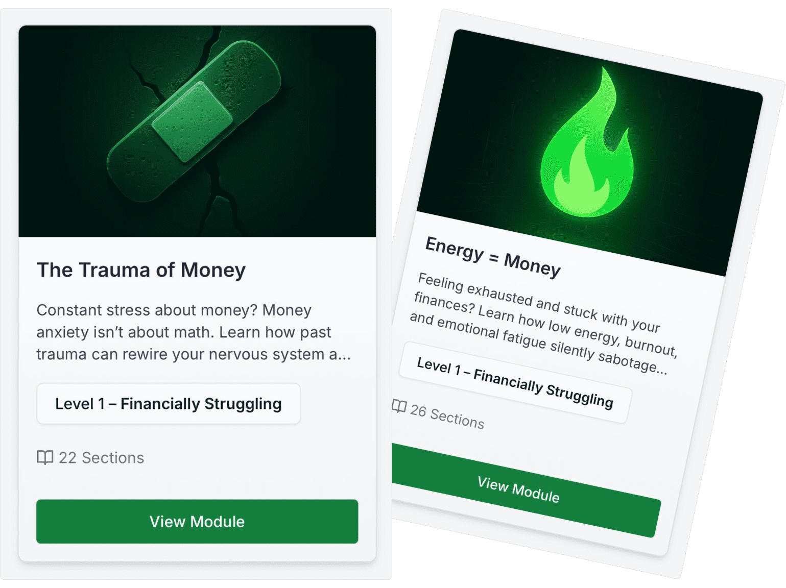 Personal finance learning module cards
