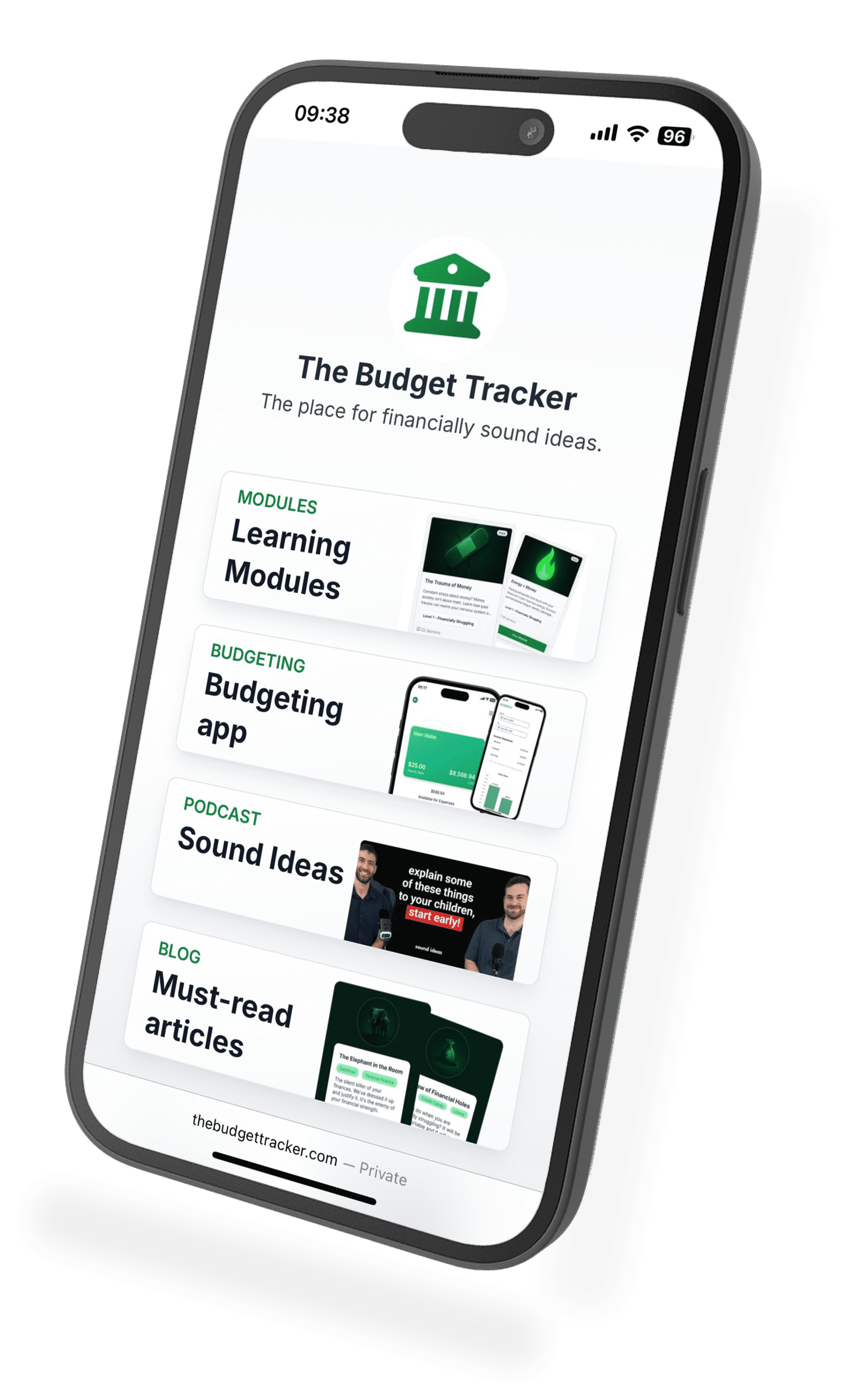 Phone mockup of Budget Tracker wallets page